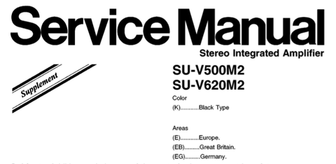 TECHNICS SU-V500M2 SU-V620M2 STEREO INTEGRATED AMP SERVICE MANUAL SUPPLEMENT INC BLK DIAG PCBS SCHEM DIAG AND PARTS LIST 16 PAGES ENG