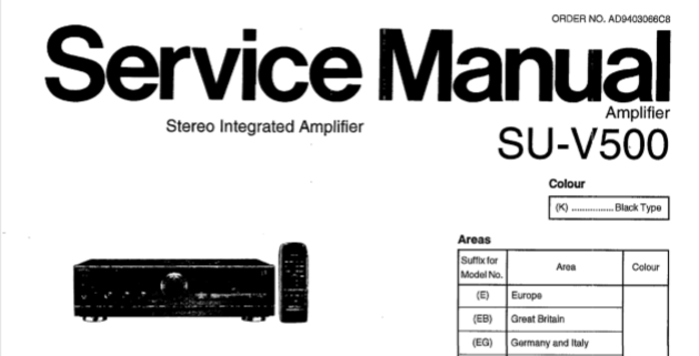 TECHNICS SU-V500 STEREO INTEGRATED AMPLIFIER SERVICE MANUAL INC BLK DIAG PCBS SCHEM DIAG AND PARTS LIST 27 PAGES ENG