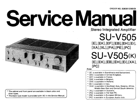 TECHNICS SU-V505 SU-V505(K) STEREO INTEGRATED AMPLIFIER SERVICE MANUAL INC BLK DIAG PCBS SCHEM DIAG AND PARTS LIST 29 PAGES ENG