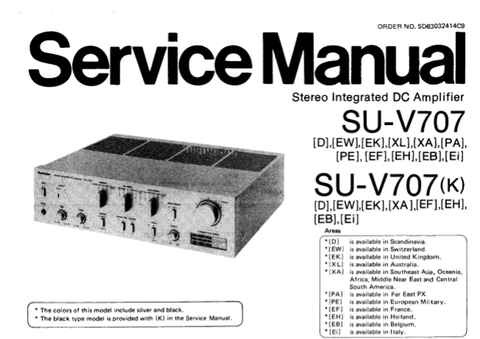 TECHNICS SU-V707 SU-V707[K] STEREO INTEGRATED DC AMPLIFIER SERVICE MANUAL INC BLK DIAG PCBS SCHEM DIAGS AND PARTS LIST 30 PAGES ENG FRONT PAGE AT PAGE 5