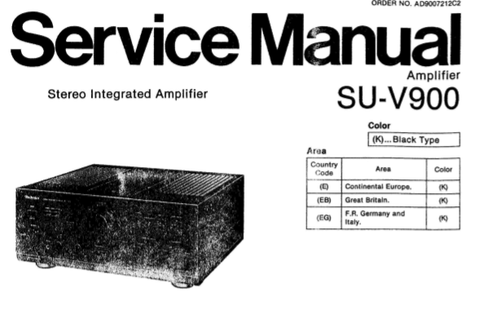 TECHNICS SU-V900 STEREO INTEGRATED AMPLIFIER SERVICE MANUAL INC BLK DIAG PCBS SCHEM DIAG AND PARTS LIST 25 PAGES ENG