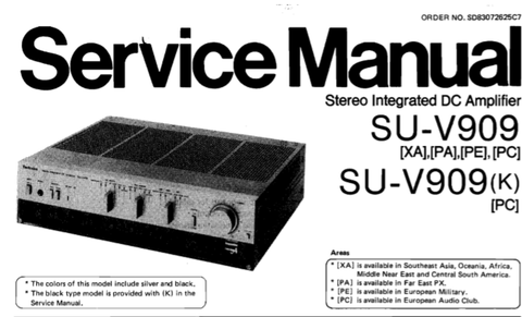 TECHNICS SU-V909 SU-V909[K] STEREO INTEGRATED DC AMPLIFIER SERVICE MANUAL INC BLK DIAG PCBS SCHEM DIAG AND PARTS LIST 26 PAGES ENG