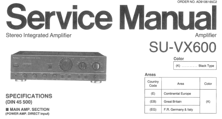 TECHNICS SU-VX600 STEREO INTEGRATED AMPLIFIER SERVICE MANUAL INC BLK DIAG PCBS SCHEM DIAG AND PARTS LIST 18 PAGES ENG