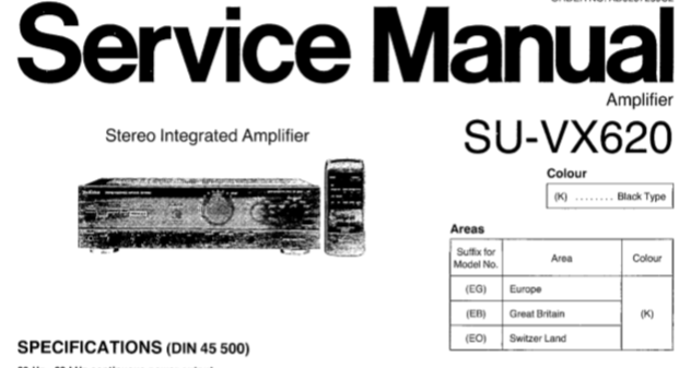 TECHNICS SU-VX620 STEREO INTEGRATED AMPLIFIER SERVICE MANUAL INC BLK DIAG PCBS SCHEM DIAG AND PARTS LIST 25 PAGES ENG