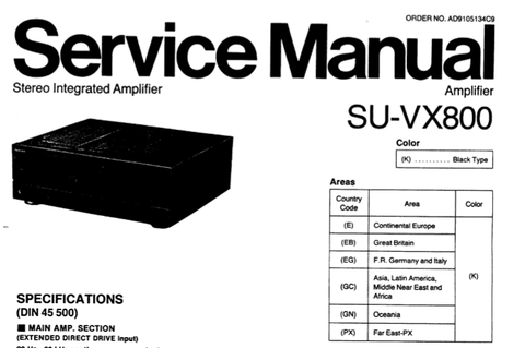 TECHNICS SU-VX800 STEREO INTEGRATED AMPLIFIER SERVICE MANUAL INC BLK DIAG SCHEM DIAG AND PARTS LIST 26 PAGES ENG