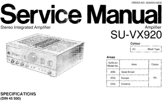 TECHNICS SU-VX920 STEREO INTEGRATED AMPLIFIER SERVICE MANUAL INC BLK DIAG PCBS SCHEM DIAG AND PARTS LIST 16 PAGES ENG