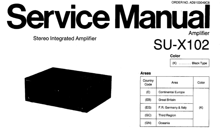 TECHNICS SU-X102 STEREO INTEGRATED AMPLIFIER SERVICE MANUAL INC BLK DIAG PCBS SCHEM DIAGS AND PARTS LIST 43 PAGES ENG