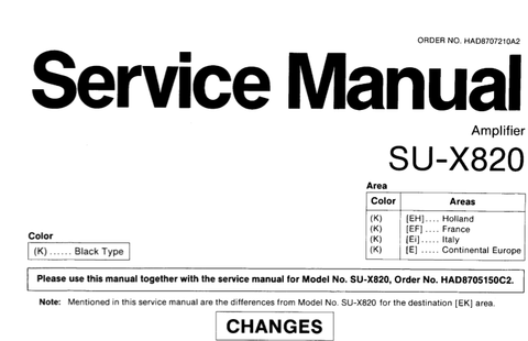 TECHNICS SU-X820 AMPLIFIER SERVICE MANUAL INC BLK DIAG PCBS SCHEM DIAG AND PARTS LIST 19 PAGES ENG COVER AT PAGE 2