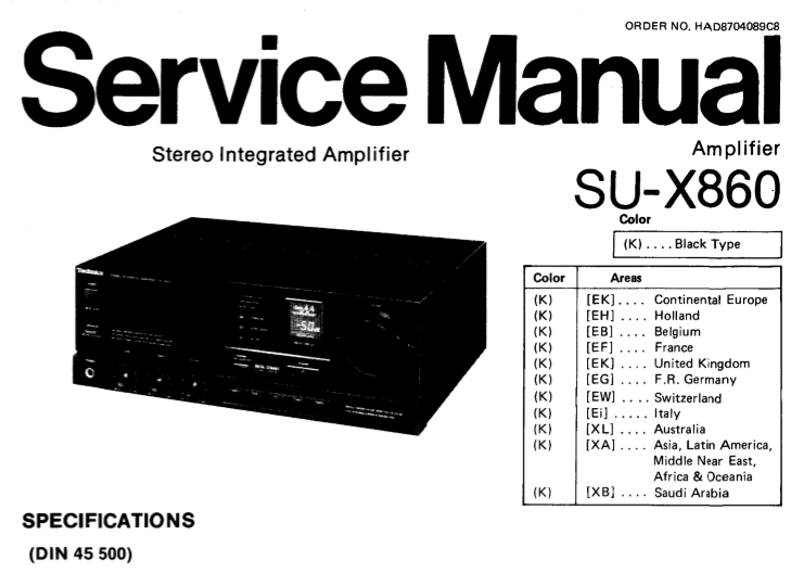 TECHNICS SU-X860 STEREO INTEGRATED AMPLIFIER SERVICE MANUAL INC BLK DIAG PCBS SCHEM DIAG AND PARTS LIST 22 PAGES ENG