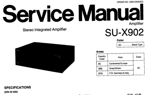 TECHNICS SU-X902 STEREO INTEGRATED AMPLIFIER SERVICE MANUAL INC BLK DIAG PCBS SCHEM DIAG AND PARTS LIST 42 PAGES ENG