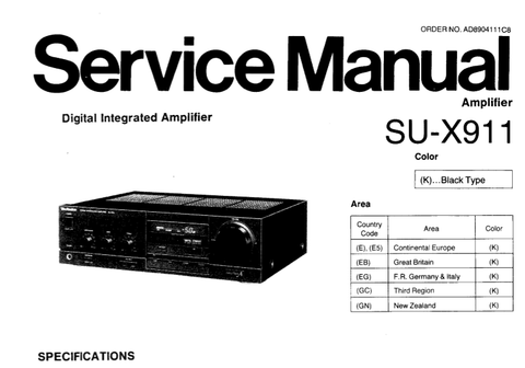 TECHNICS SU-X911 DIGITAL INTEGRATED AMPLIFIER SERVICE MANUAL INC BLK DIAG PCBS SCHEM DIAG AND PARTS LIST 23 PAGES ENG