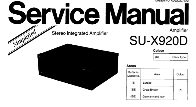 TECHNICS SU-X920D STEREO INTEGRATED AMPLIFIER SERVICE MANUAL INC BLK DIAG PCBS SCHEM DIAG AND PARTS LIST 48 PAGES ENG