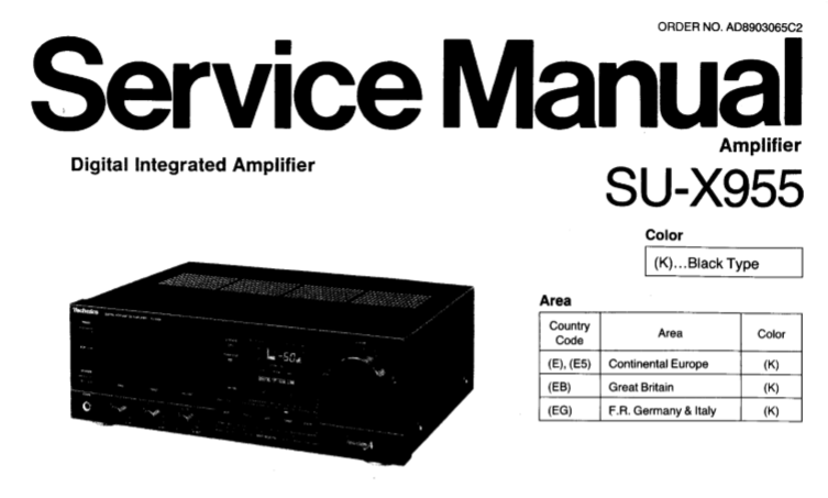 TECHNICS SU-X955 DIGITAL INTEGRATED AMPLIFIER SERVICE MANUAL INC BLK DIAG PCBS SCHEM DIAG AND PARTS LIST 26 PAGES ENG