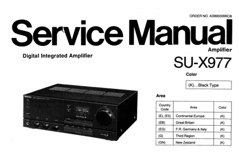 TECHNICS SU-X977 DIGITAL INTEGRATED AMPLIFIER SERVICE MANUAL INC BLK DIAG PCBS SCHEM DIAG AND PARTS LIST 26 PAGES ENG