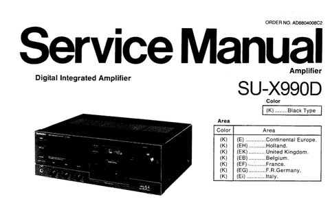 TECHNICS SU-X990D DIGITAL INTEGRATED AMPLIFIER SERVICE MANUAL INC BLK DIAG PCBS SCHEM DIAG AND PARTS LIST 25 PAGES ENG