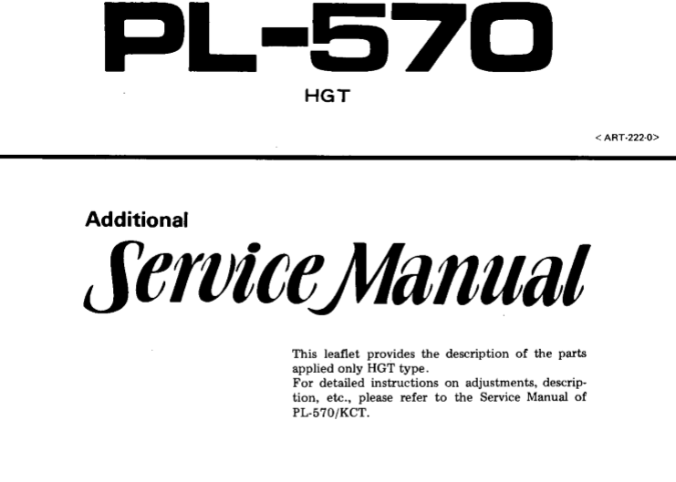 PIONEER PL-570 TURNTABLE SERVICE MANUAL INC PCBS SCHEM DIAG AND PARTS LIST 9 PAGES ENG