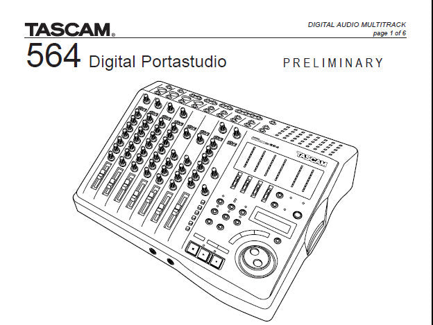 TASCAM 564 DIGITAL PORTASTUDIO DIGITAL AUDIO MULTITRACK QUICK  MANUAL 6 PAGES ENG