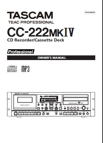 TASCAM CC-222MKIV PROFESSIONAL CD RECORDER CASSETTE DECK OWNER'S MANUAL 40 PAGES ENG