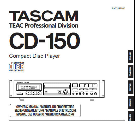 TASCAM CD-150 CD PLAYER OWNER'S MANUAL INC CONN DIAG AND TRSHOOT GUIDE 12 PAGES ENG