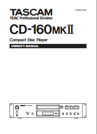 TASCAM CD-160MKII CD PLAYER OWNER'S MANUAL 24 PAGES ENG