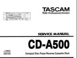 TASCAM CD-A500 CD PLAYER SERVICE MANUAL INC SCHEM DIAGS PCB'S AND PARTS LIST 33 PAGES ENG