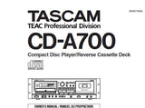 TASCAM CD-A700 CD PLAYER REVERSE CASSETTE DECK OWNER'S MANUAL INC TRSHOOT GUIDE 17 PAGES ENG