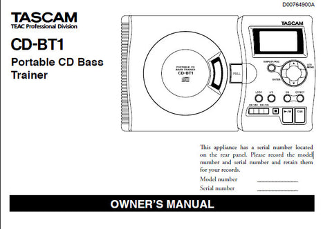 TASCAM CD-BT1 PORTABLE CD BASS TRAINER OWNER'S MANUAL INC CONN DIAG 20 PAGES ENG