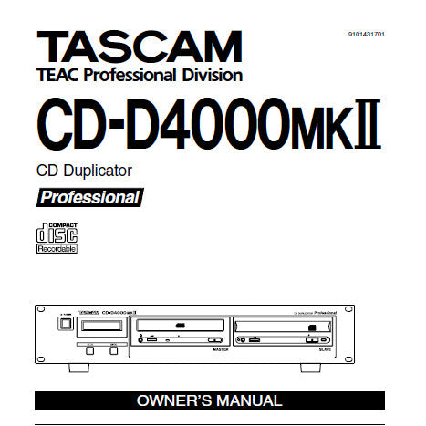 TASCAM CD-D4000MKII PROFESSIONAL CD DUPLICATOR OWNER'S MANUAL 12 PAGES ENG