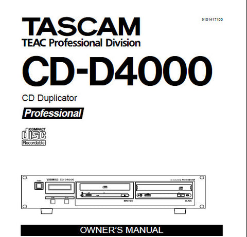 TASCAM CD-D4000 PROFESSIONAL CD DUPLICATOR OWNER'S MANUAL 12 PAGES ENG