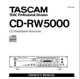 TASCAM CD-RW5000 PROFESSIONAL CD REWRITABLE RECORDER OWNER'S MANUAL INC TRSHOOT GUIDE 27 PAGES ENG