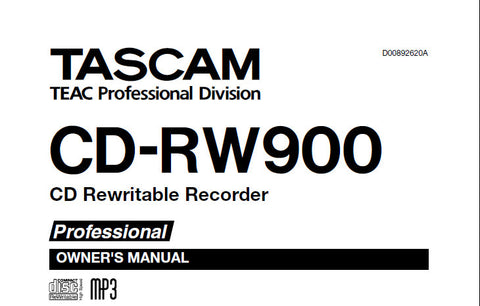 TASCAM CD-RW900 PROFESSIONAL CD REWRITABLE RECORDER OWNER'S MANUAL 32 PAGES ENG