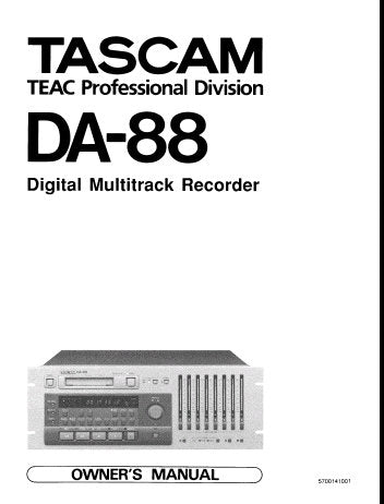 TASCAM DA-88 DIGITAL MULTITRACK RECORDER OWNER'S MANUAL 26 PAGES ENG