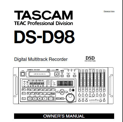 TASCAM DS-D98 DIGITAL MULTITRACK RECORDER OWNER'S MANUAL 12 PAGES ENG