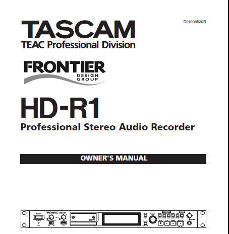 TASCAM HD-R1 PROFESSIONAL STEREO AUDIO RECORDER OWNER'S MANUAL 32 PAGES ENG