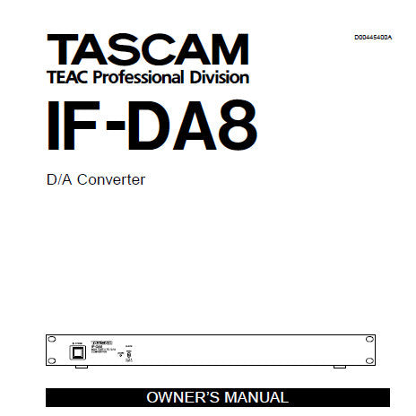 TASCAM IF-DA8 D A CONVERTER OWNER'S MANUAL INC BLK DIAG 8 PAGES ENG