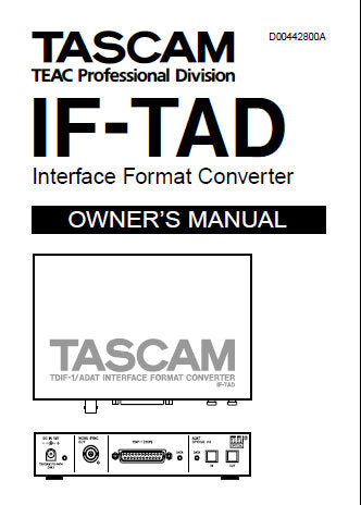 TASCAM IF-TAD INTERFACE FORMAT CONVERTER OWNER'S MANUAL 20 PAGES ENG