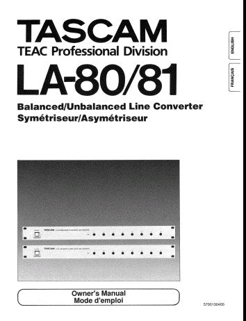TASCAM LA-80 LA-81 BALANCED UNBALANCED LINE CONVERTER OWNER'S MANUAL INC BLK AND LEVEL DIAGS 16 PAGES ENG FRANC