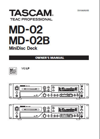 TASCAM MD-02 MD-02B MINI DISC DECK OWNER'S MANUAL INC CONN DIAG AND TRSHOOT GUIDE 40 PAGES ENG