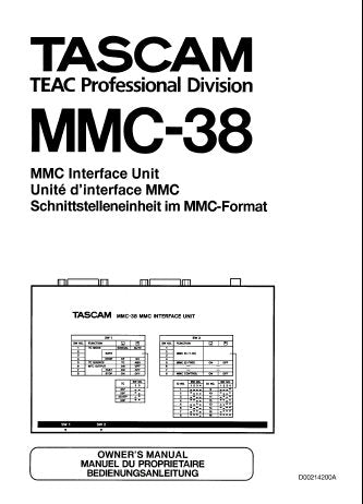 TASCAM MMC-38 MMC INTERFACE UNIT OWNER'S MANUAL INC CONN DIAG 12 PAGES ENG
