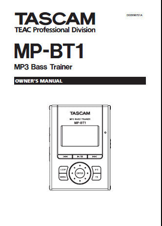 TASCAM MP-BT1 MP3 BASS TRAINER OWNER'S MANUAL INC CONN DIAGS 33 PAGES ENG