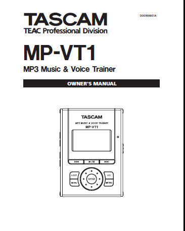 TASCAM MP-VT1 MP3 MUSIC AND VOICE TRAINER OWNER'S MANUAL INC CONN DIAGS 31 PAGES ENG