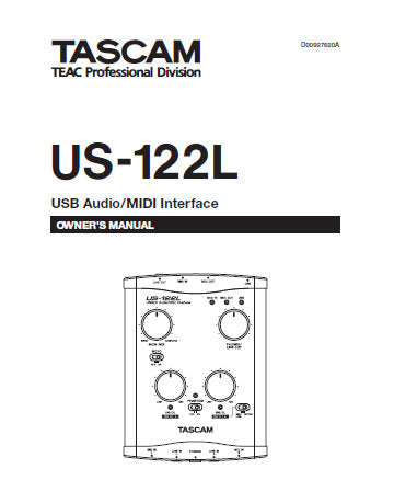 TASCAM US-122L USB AUDIO MIDI INTERFACE OWNER'S MANUAL INC CONN DIAGS AND TRSHOOT GUIDE 28 PAGES ENG