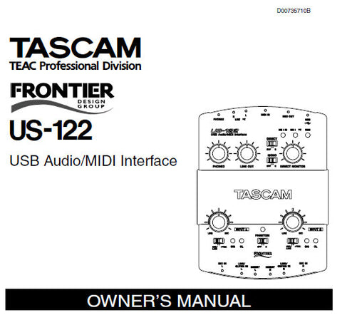 TASCAM US-122 USB AUDIO MIDI INTERFACE OWNER'S MANUAL INC TRSHOOT GUIDE 36 PAGES ENG