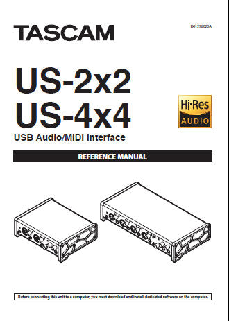 TASCAM US-2X2 US-4X4 USB AUDIO MIDI INTERFACE REFERENCE MANUAL INC CONN DIAGS AND TRSHOOT GUIDE 24 PAGES ENG