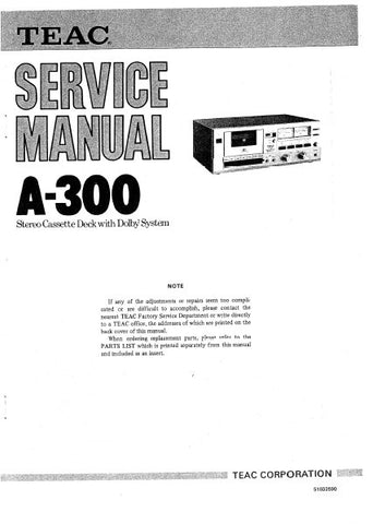 TEAC A-300 STEREO CASSETTE DECK SERVICE MANUAL INC BLOCK DIAG AND LEVEL DIAG 24 PAGES ENG
