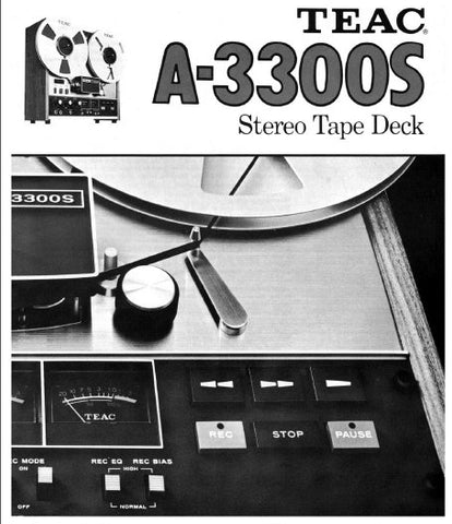 TEAC A-3300S STEREO TAPE DECK INSTRUCTION MANUAL INC CONN DIAG TRSHOOT GUIDE AND SCHEMS 30 PAGES ENG