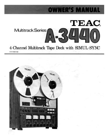 TEAC A-3440 4 CHANNEL MULTITRACK TAPE DECK OWNER'S MANUAL INC CONN DIAG 12 PAGES ENG