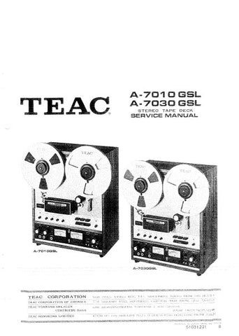 TEAC A-7010GSL A-7030GSL STEREO TAPE DECK SERVICE MANUAL INC PCBS SCHEM DIAGS AND PARTS LIST 72 PAGES ENG