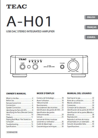 TEAC A-H01 USB DAC STEREO INTEGRATED AMPLIFIER OWNER'S MANUAL 48 PAGES ENG FRANC ESP