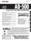 TEAC AD-500 CD PLAYER REVERSE CASSETTE DECK OWNER'S MANUAL 84 PAGES ENG FRANC DEUT ITAL ESP NL